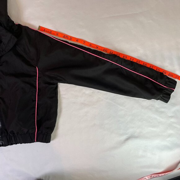 H&M Girls Jacket Size M Windbreaker Lined Removeable Hood Black Pink Trim - Picture 8 of 10